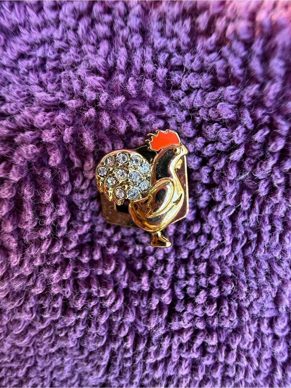 KEEP Collective Gold-Tone Rooster Pin with Clear Crystals and Red Comb
